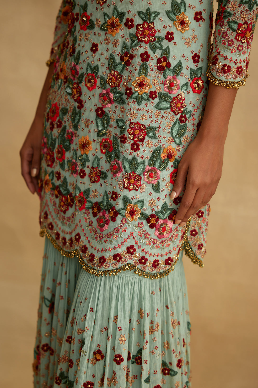 Gharara Set in Floral Multi Thread Embroidery