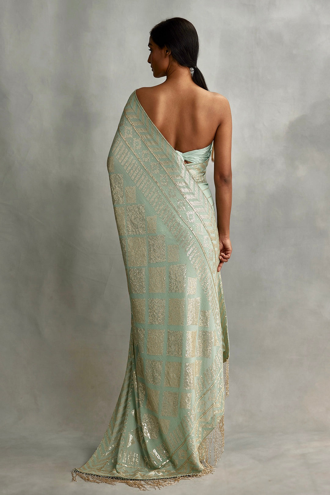 Sari Set in Diamond Design in Small Sequin Embroidery