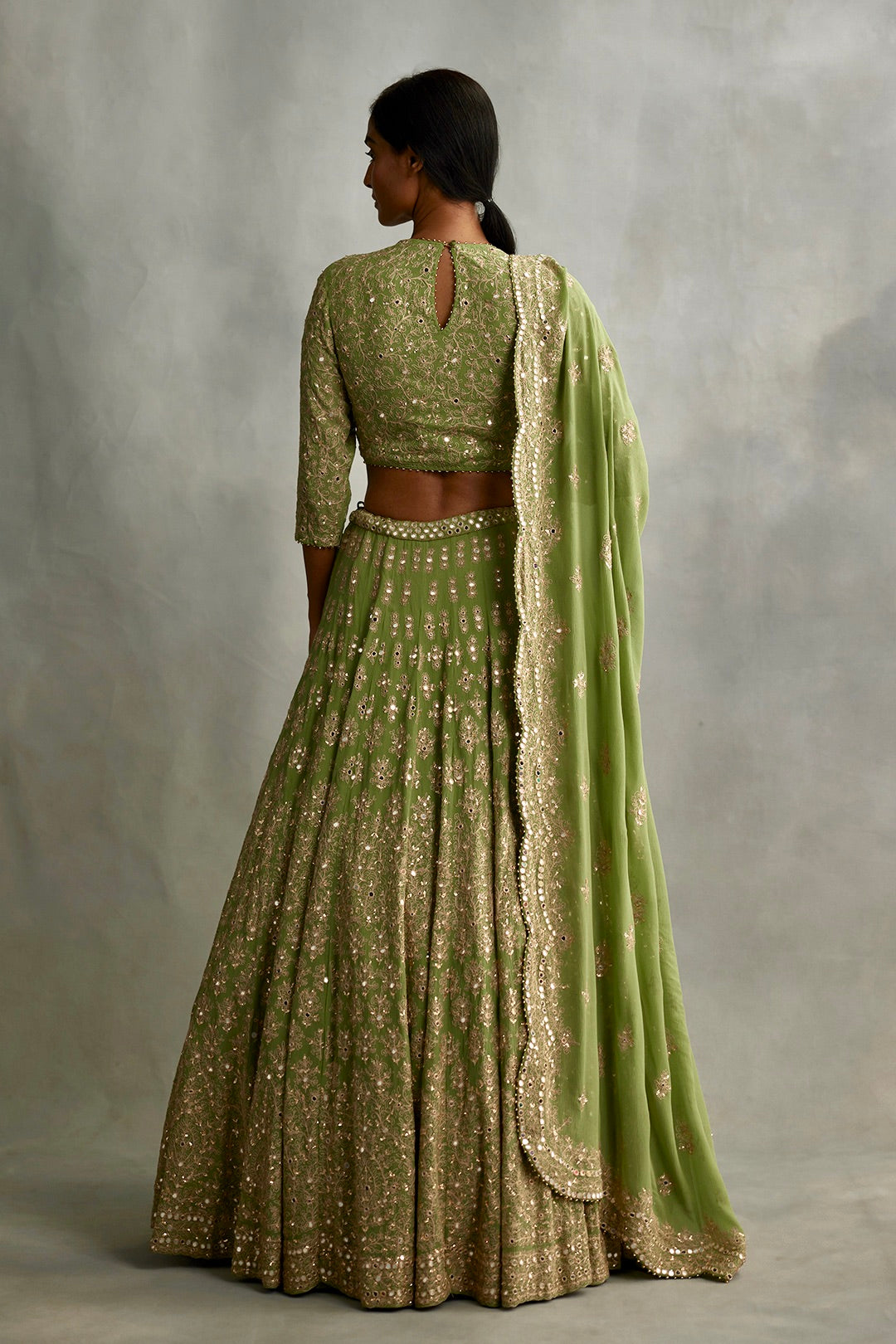 Lehenga Set in Mirror Work & Thread embroidery