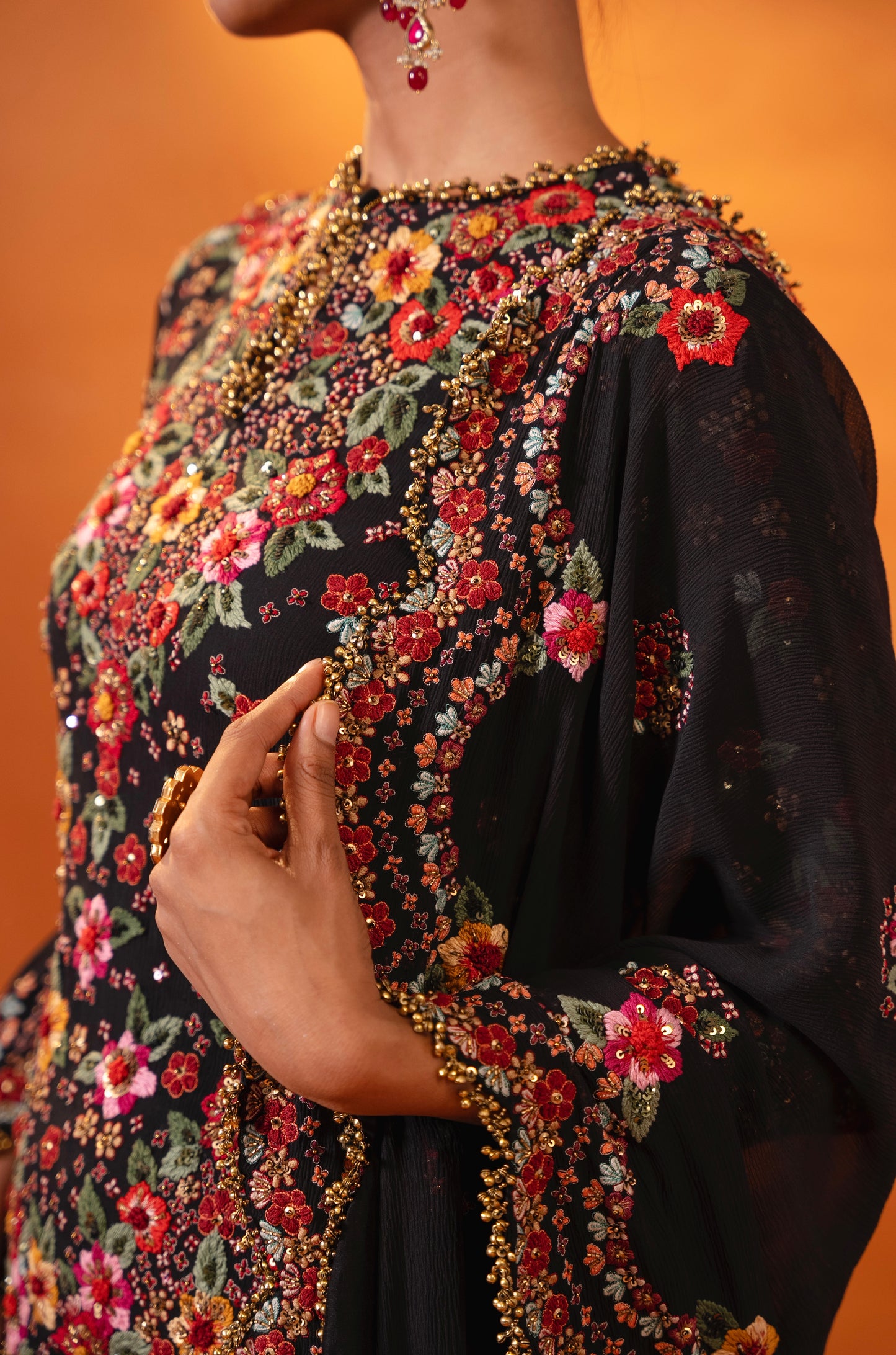 Gharara Set with Floral Multi Thread Embroidery