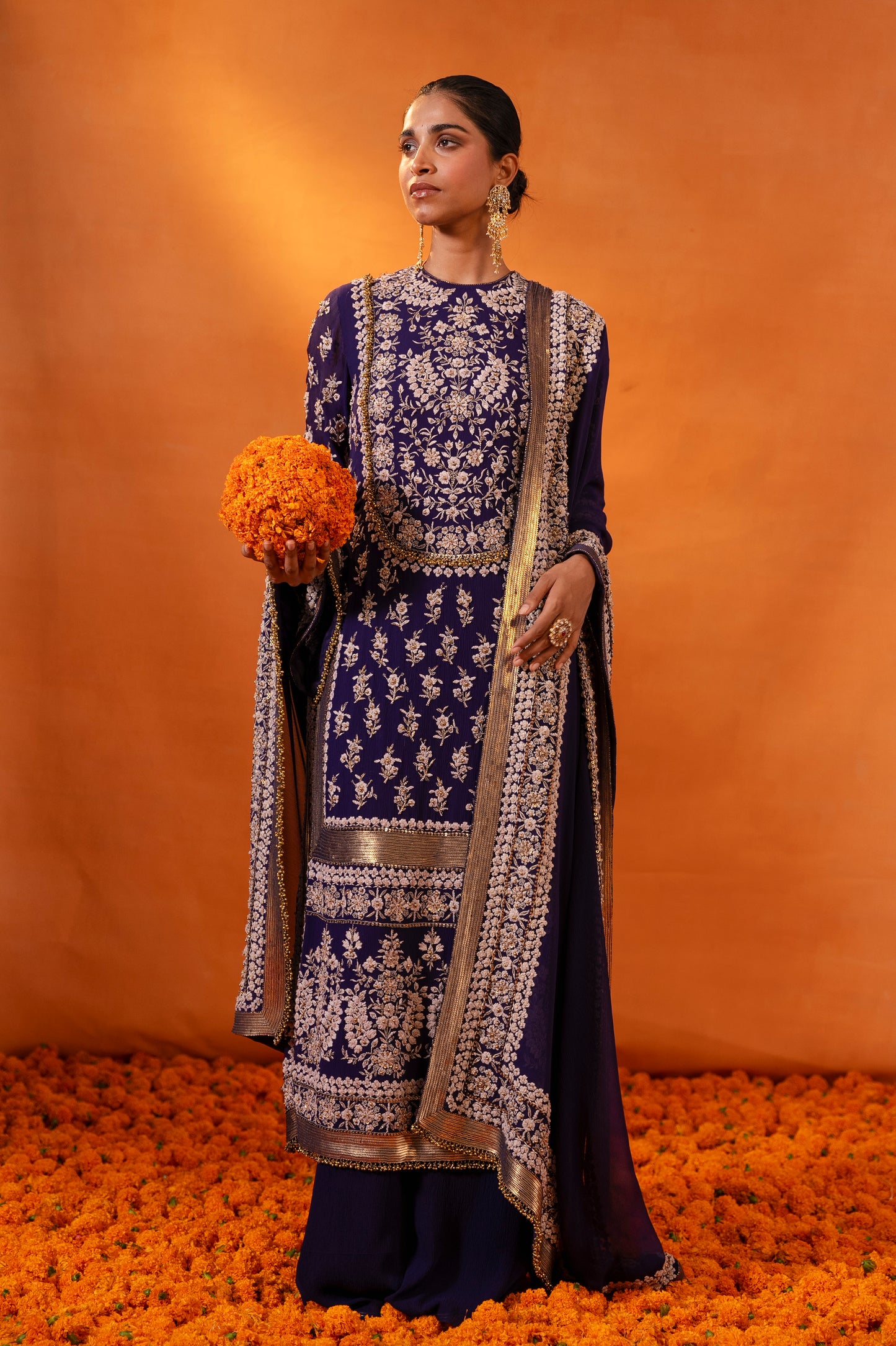 Kurta Set in Old World Ivory Thread Embroidery