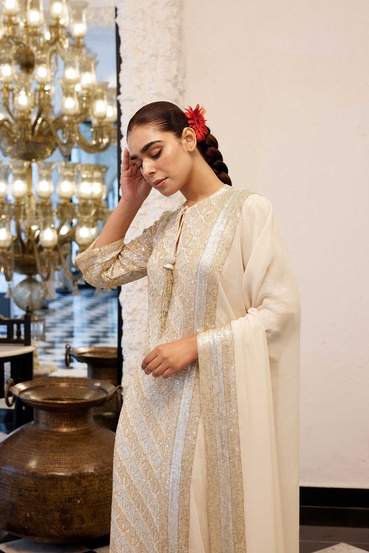 Kurta Set  sheeted booti grid sequin embroidery