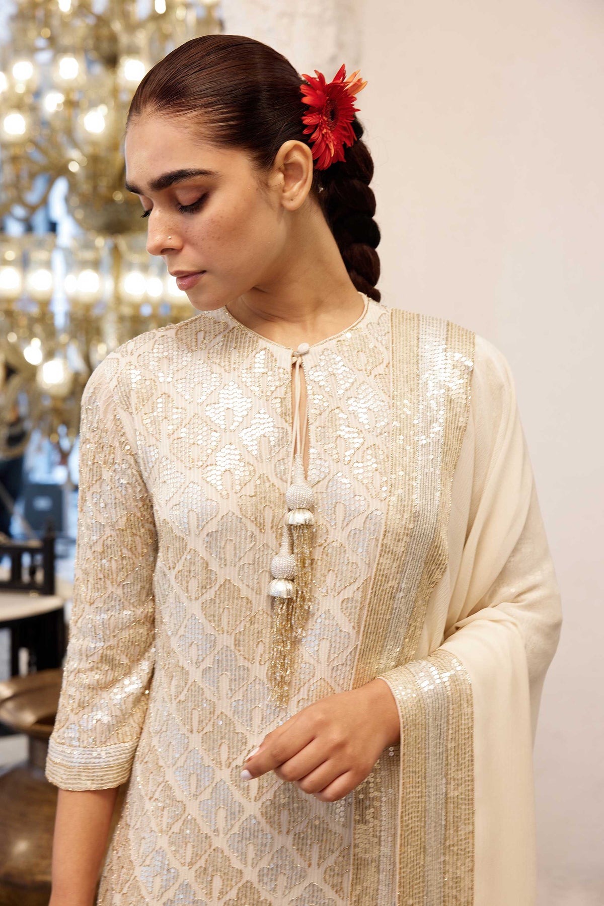 Kurta Set  sheeted booti grid sequin embroidery