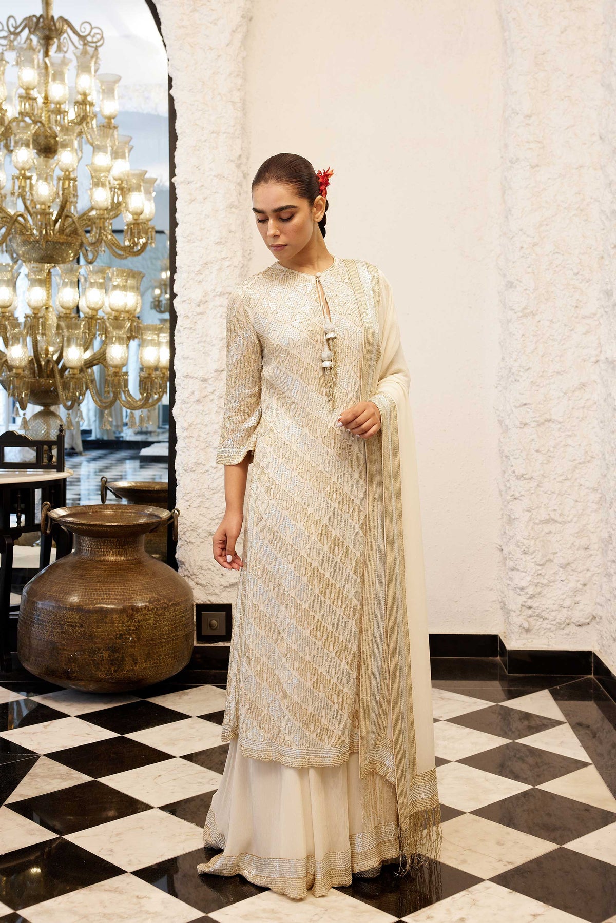 Kurta Set  sheeted booti grid sequin embroidery