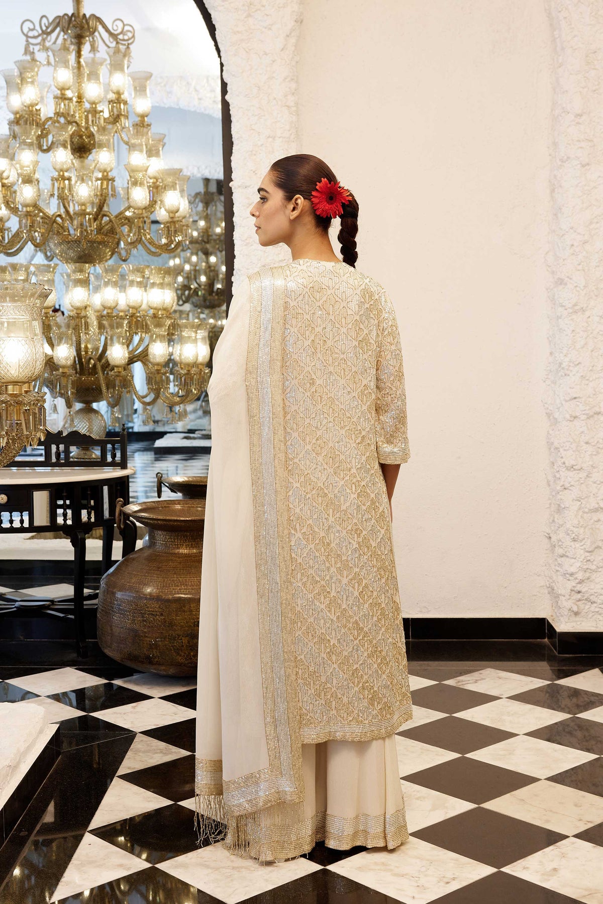 Kurta Set  sheeted booti grid sequin embroidery