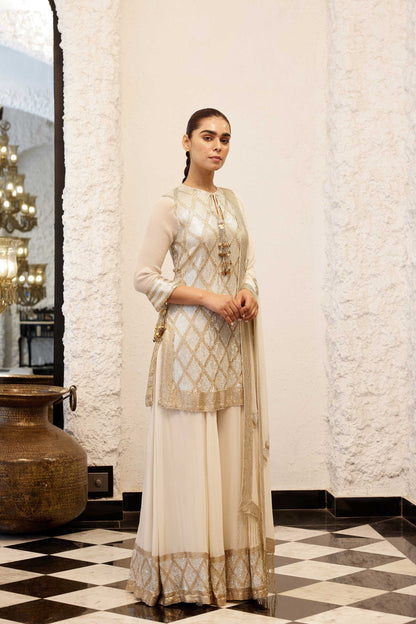 Sharara Set in a diamond pattern sheeted sequin embroidery