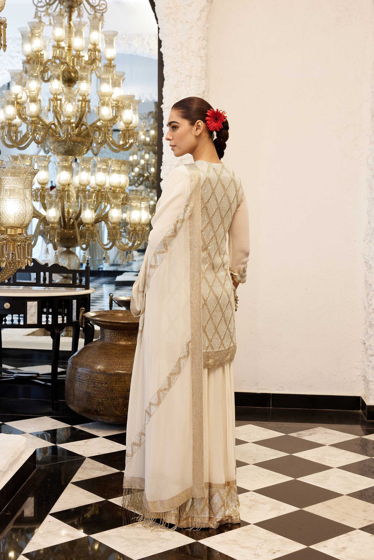 Sharara Set in a diamond pattern sheeted sequin embroidery