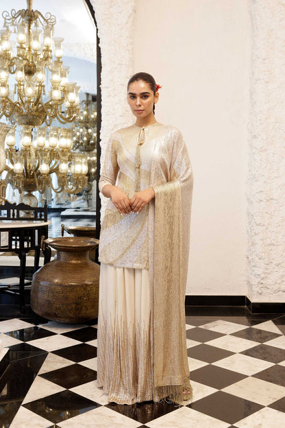 Sharara Set in Wave pattern sheeted Sequin embroidery