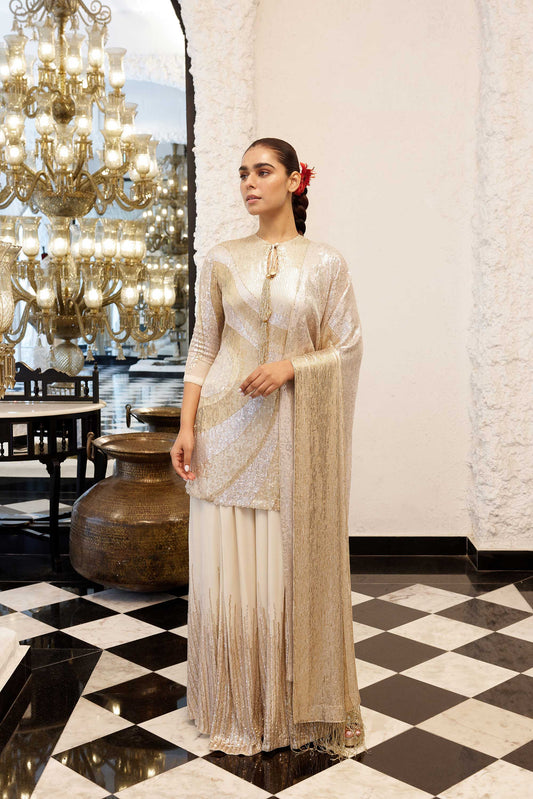 Sharara Set in Wave pattern sheeted Sequin embroidery