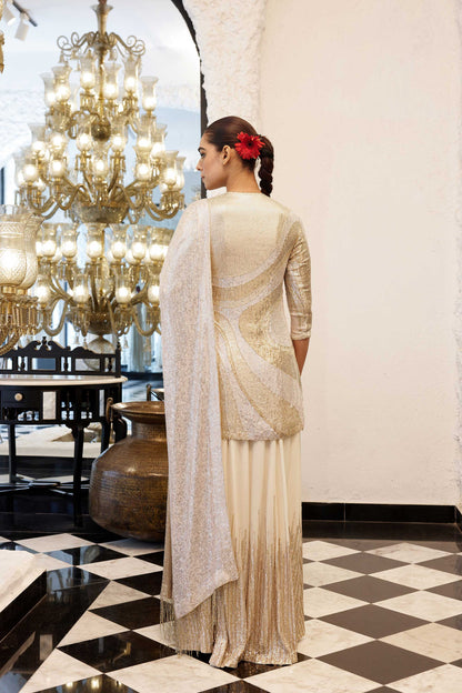 Sharara Set in Wave pattern sheeted Sequin embroidery