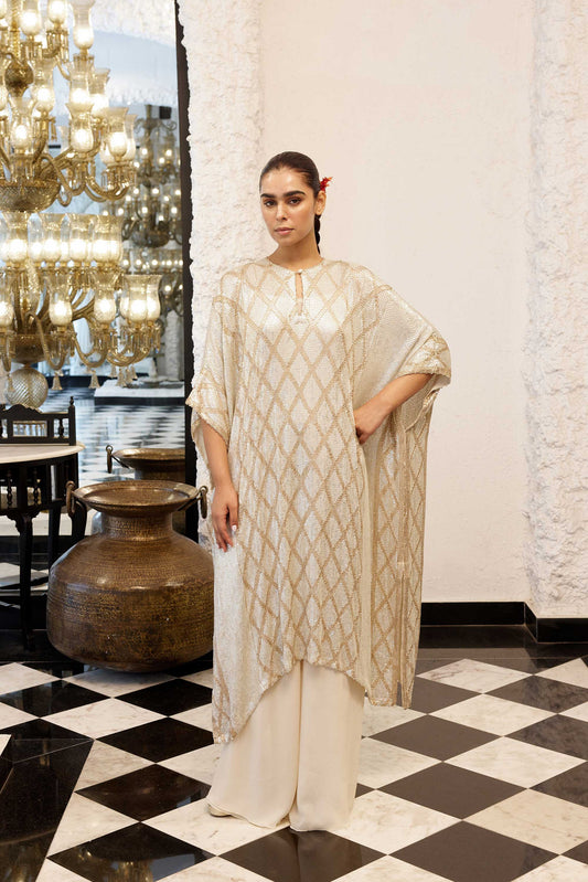 Kaftan Set in Barfi design in sheeted sequin embroidery