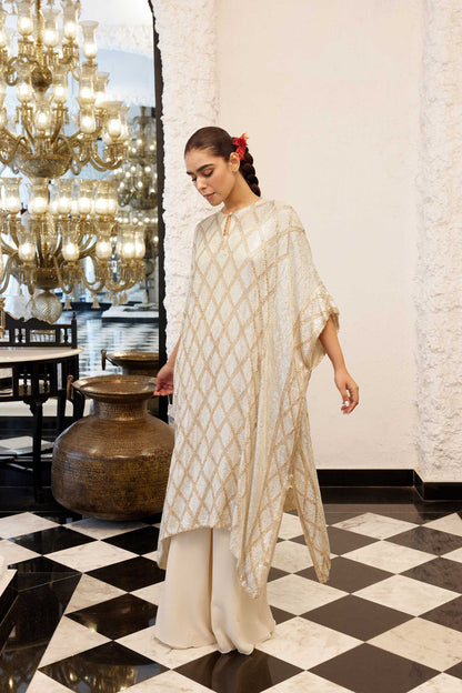 Kaftan Set in Barfi design in sheeted sequin embroidery
