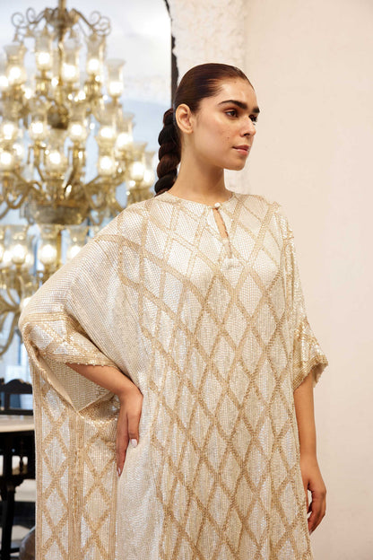 Kaftan Set in Barfi design in sheeted sequin embroidery