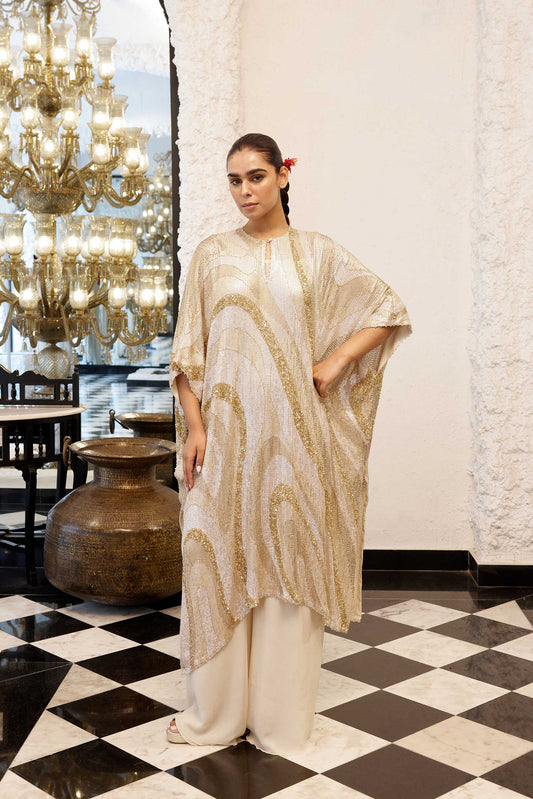 Kaftan Set in Wave design sheeted Sequin Embroidery