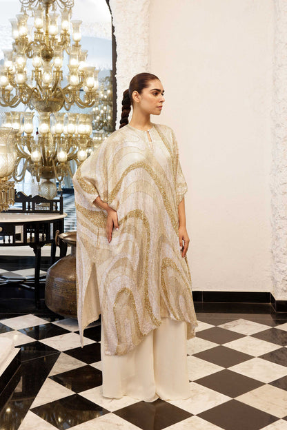 Kaftan Set in Wave design sheeted Sequin Embroidery