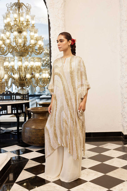 Kaftan Set in Wave design sheeted Sequin Embroidery