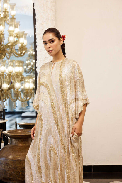 Kaftan Set in Wave design sheeted Sequin Embroidery