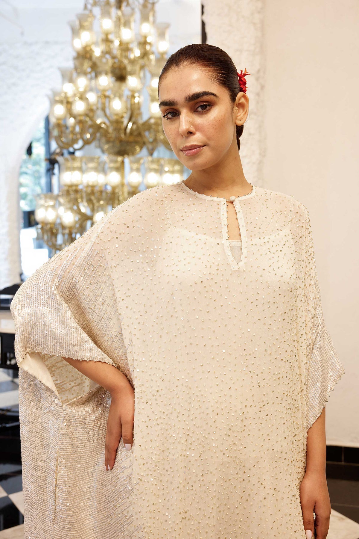 Kaftan Set in Side sheeting sequin embroidery