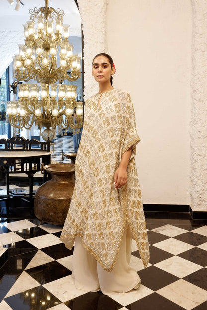 Kaftan Set in Booti Grid gold & silver Sequin Embroidery