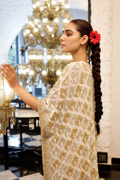 Kaftan Set in Booti Grid gold & silver Sequin Embroidery