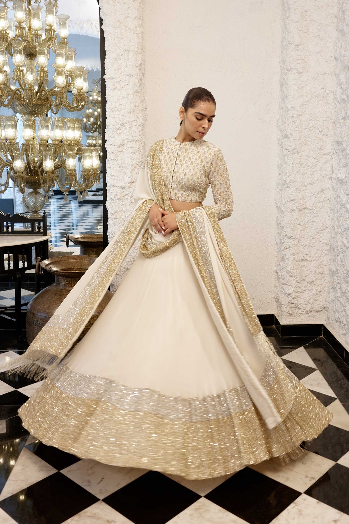 Lehenga Set in dense border sequin embroidery