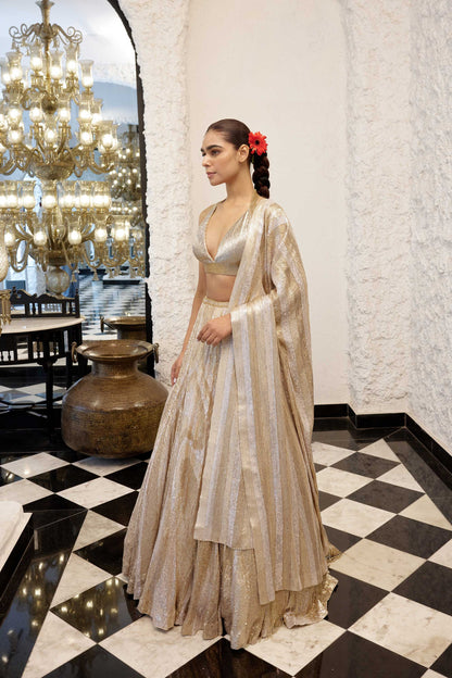 LEHENGA SET in vertical wave sheeted sequin embroidery