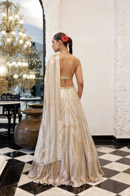 LEHENGA SET in vertical wave sheeted sequin embroidery