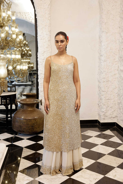 Jacket Set in Grid Booti silver & gold sequin embroidery