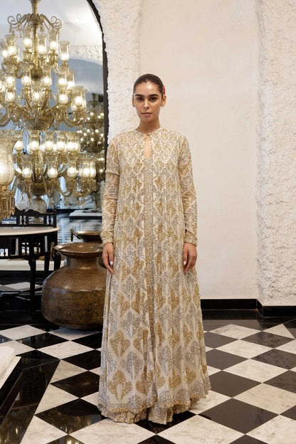 Jacket Set in Grid Booti silver & gold sequin embroidery