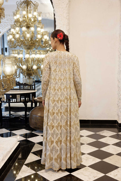 Jacket Set in Grid Booti silver & gold sequin embroidery