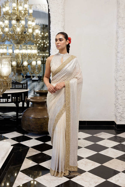 Sari Set in gold & silver Sequin Embroidery