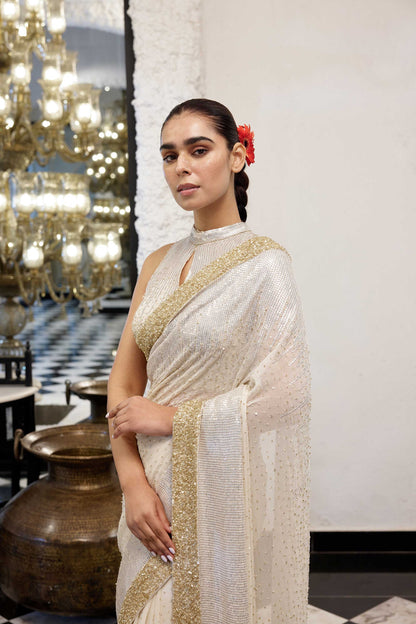 Sari Set in gold & silver Sequin Embroidery