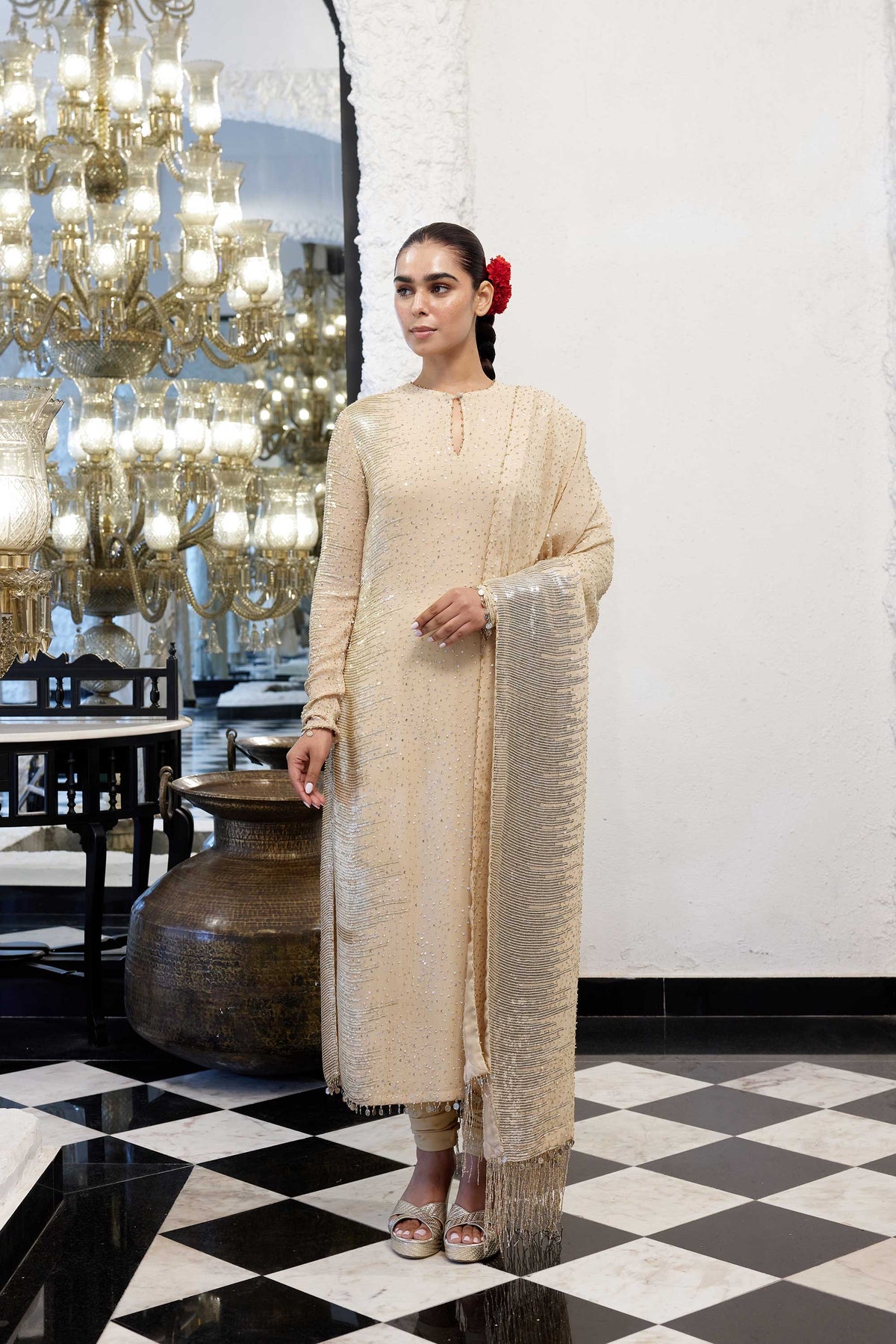 Kurta Set in Side sheeted Sequin Embroidery