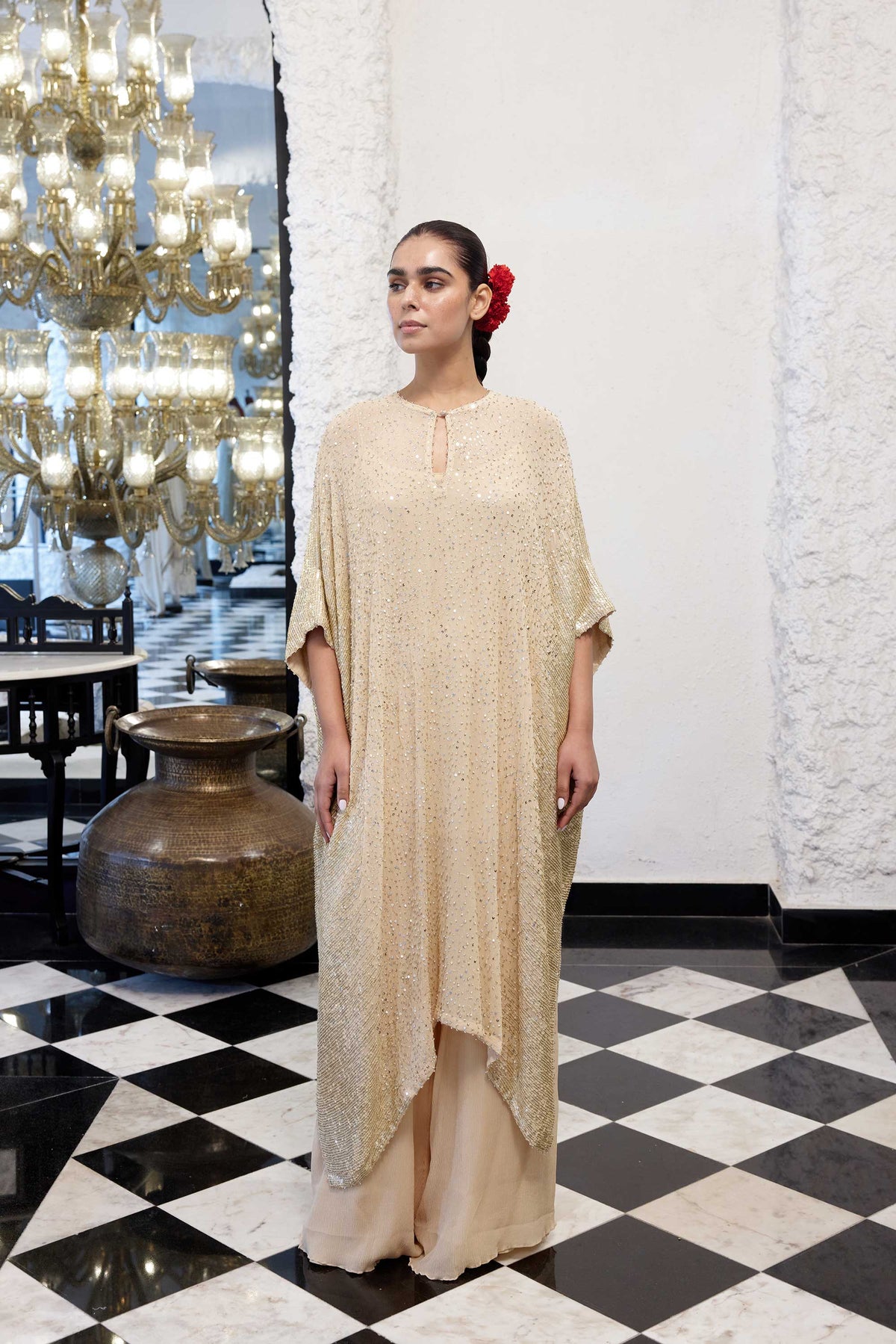 Kaftan Set in Side sheeting sequin embroidery