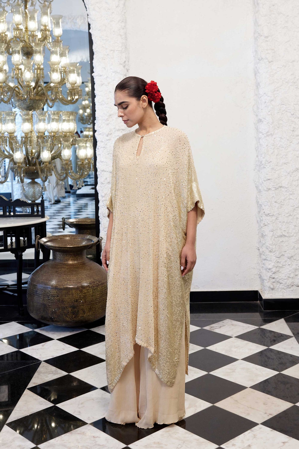 Kaftan Set in Side sheeting sequin embroidery