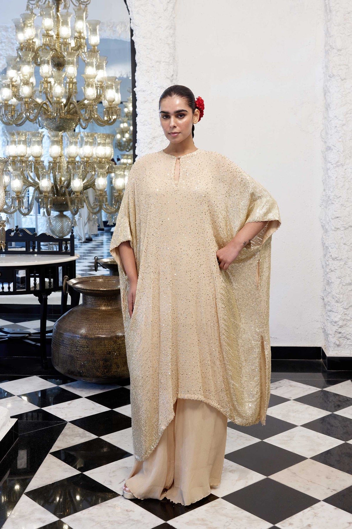Kaftan Set in Side sheeting sequin embroidery