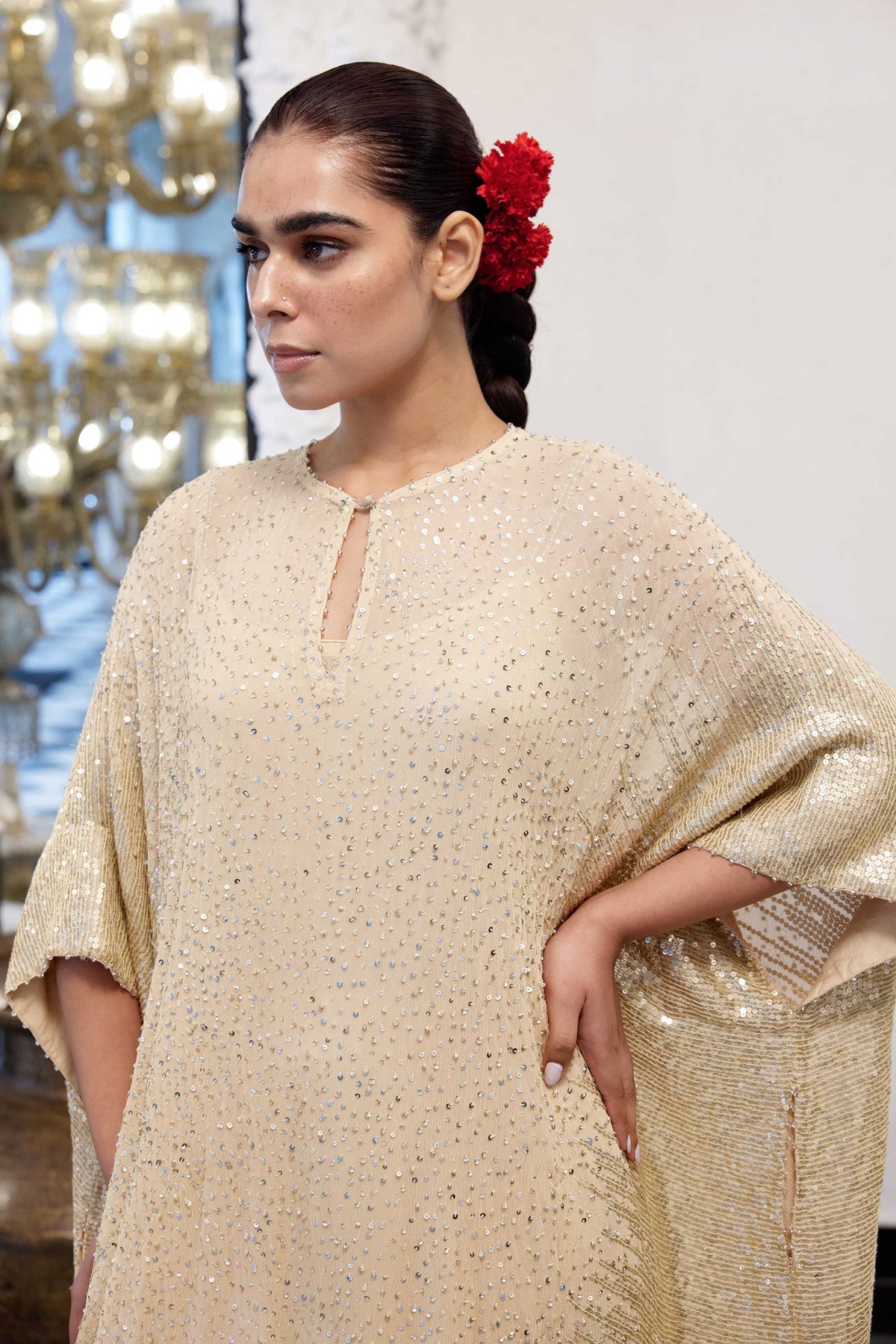 Kaftan Set in Side sheeting sequin embroidery
