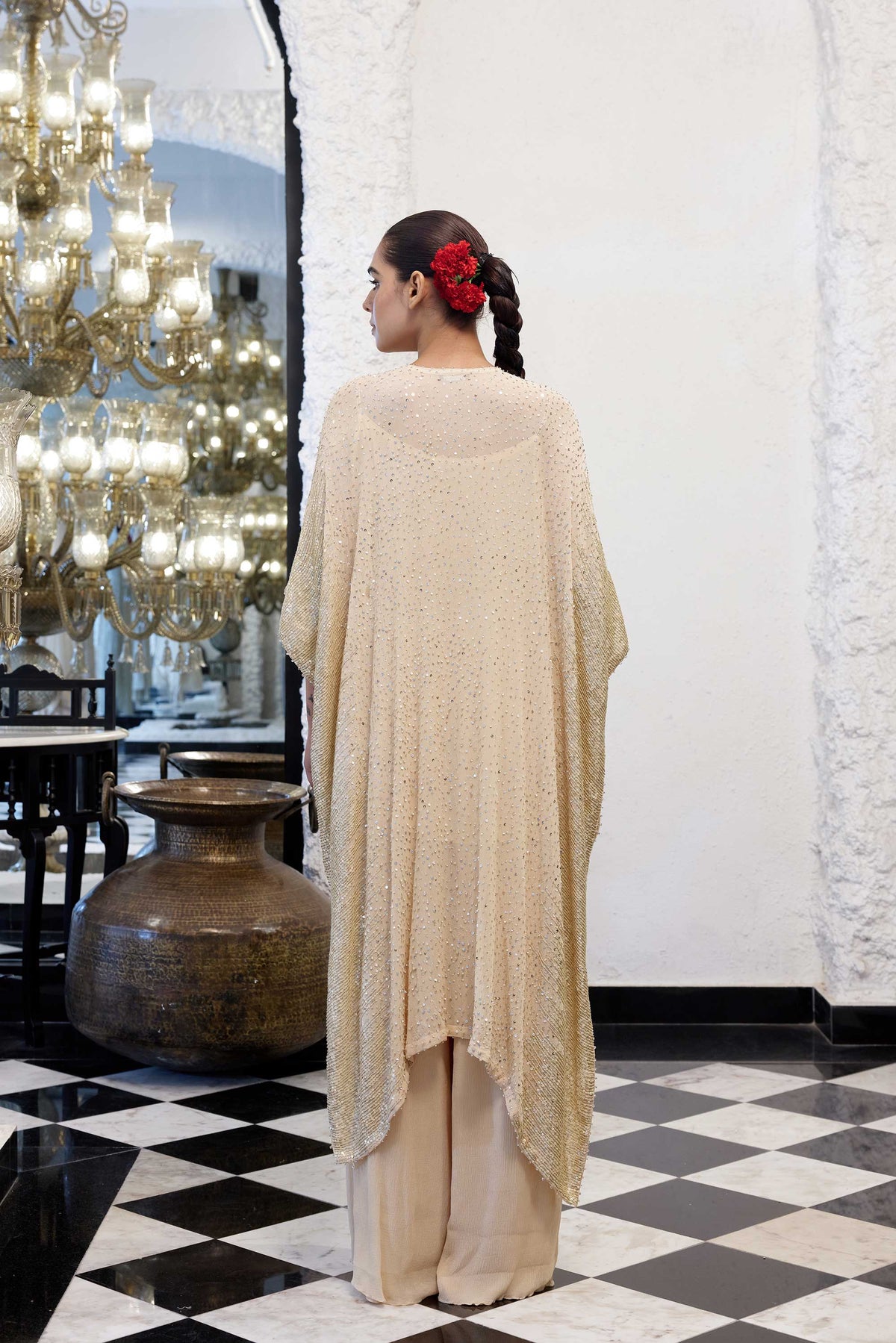 Kaftan Set in Side sheeting sequin embroidery