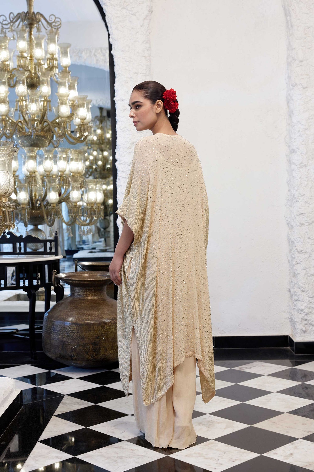 Kaftan Set in Side sheeting sequin embroidery