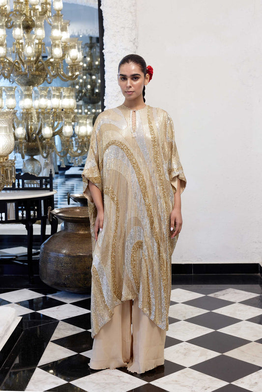 Kaftan Set in Wave design sheeted Sequin Embroidery