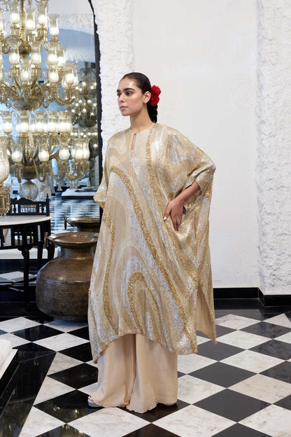 Kaftan Set in Wave design sheeted Sequin Embroidery
