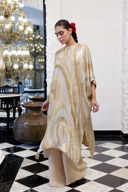 Kaftan Set in Wave design sheeted Sequin Embroidery