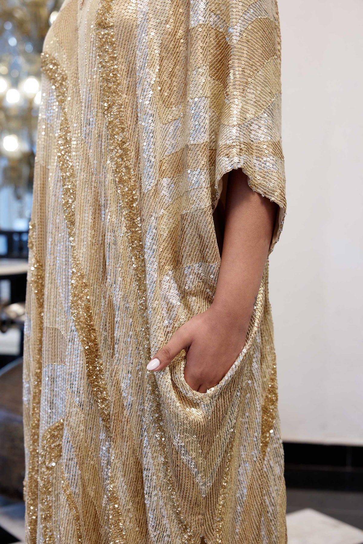 Kaftan Set in Wave design sheeted Sequin Embroidery