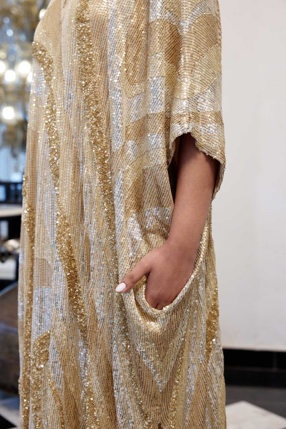 Kaftan Set in Wave design sheeted Sequin Embroidery