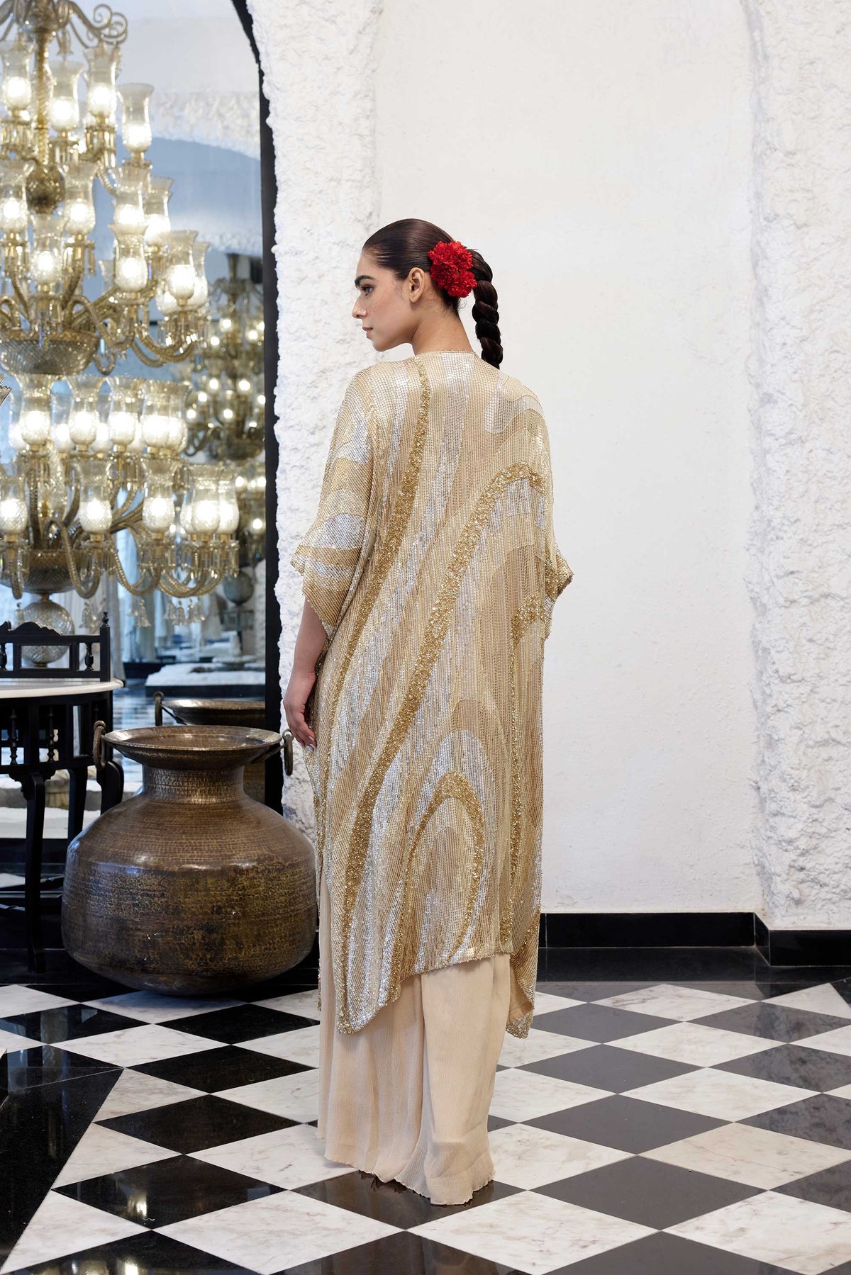 Kaftan Set in Wave design sheeted Sequin Embroidery