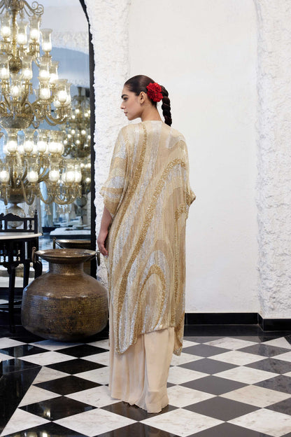 Kaftan Set in Wave design sheeted Sequin Embroidery