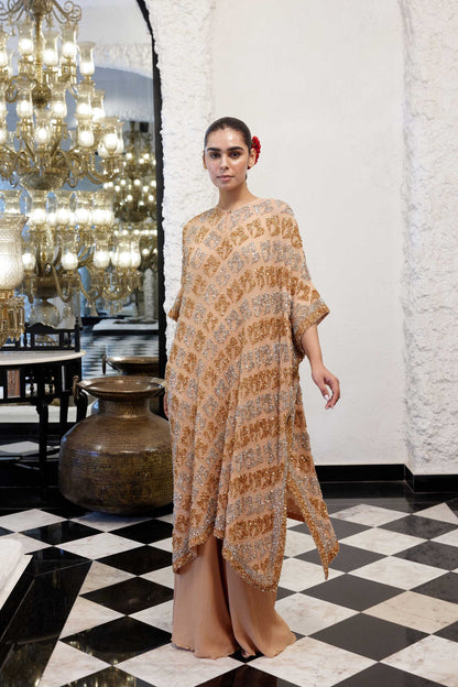 Kaftan Set in Booti Grid gold & silver Sequin Embroidery