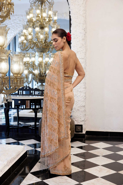 Sari Set in Booti Grid gold & silver sequin embroidery