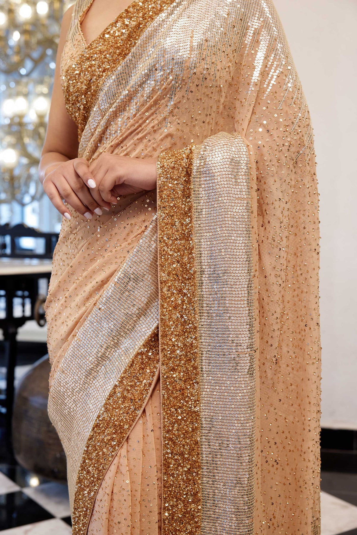 Sari Set in gold & silver Sequin Embroidery