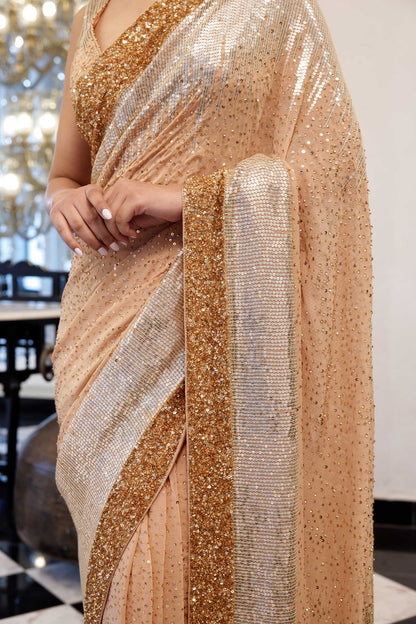 Sari Set in gold & silver Sequin Embroidery
